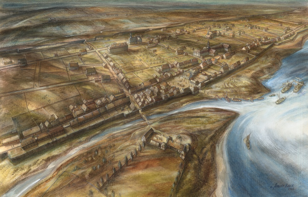 Montréal en 1701, illustration de Francis Back